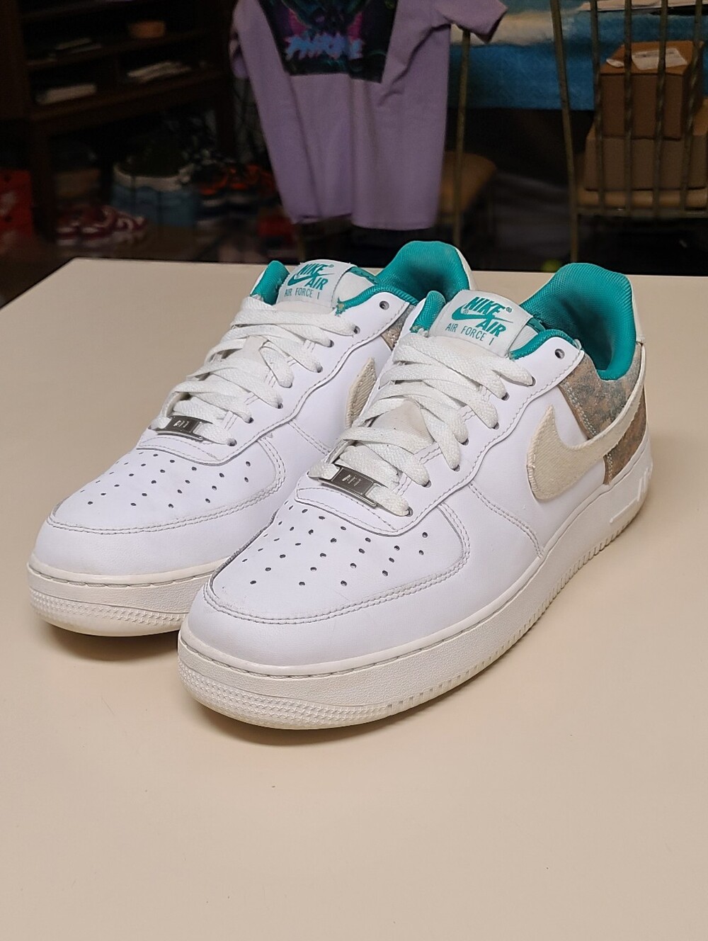 Nike Air Force 1 07 LV8 Neptune Green Camo casual low top sneakers size 10